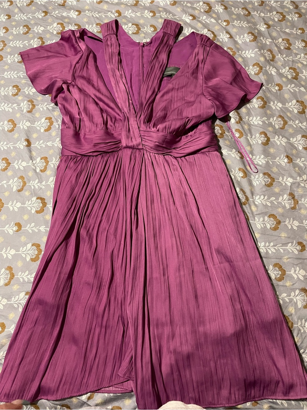 Anthropologie Plum Pleated V-Neck Dress